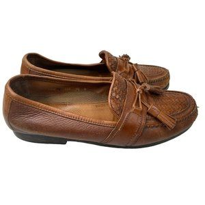 Johnston & Murphy Men's Brown Leather Basket Weave Tassel Loafers Size 9.5